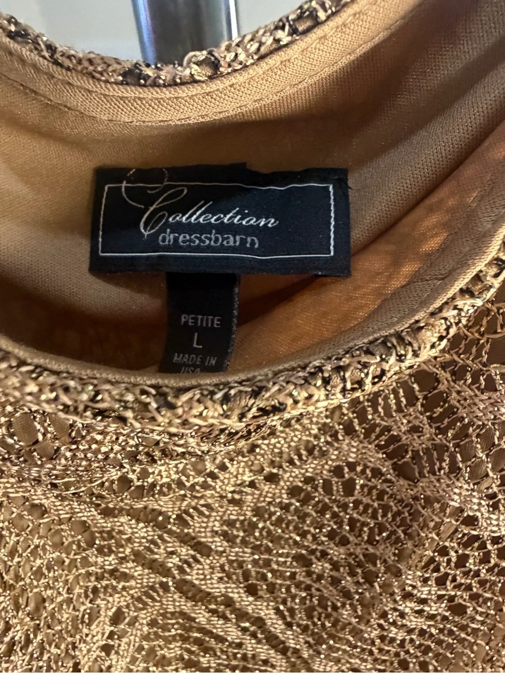 Collection by Dressbarn Metallic Gold Lace Top